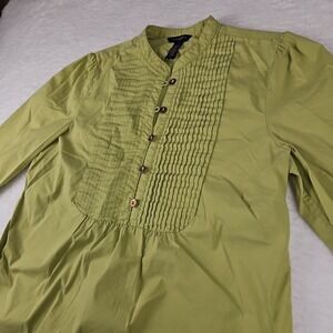Banana Republic Womens Blouse‎ Size M Stretch 3/4 Sleeve Button Up Ruffle Shirt